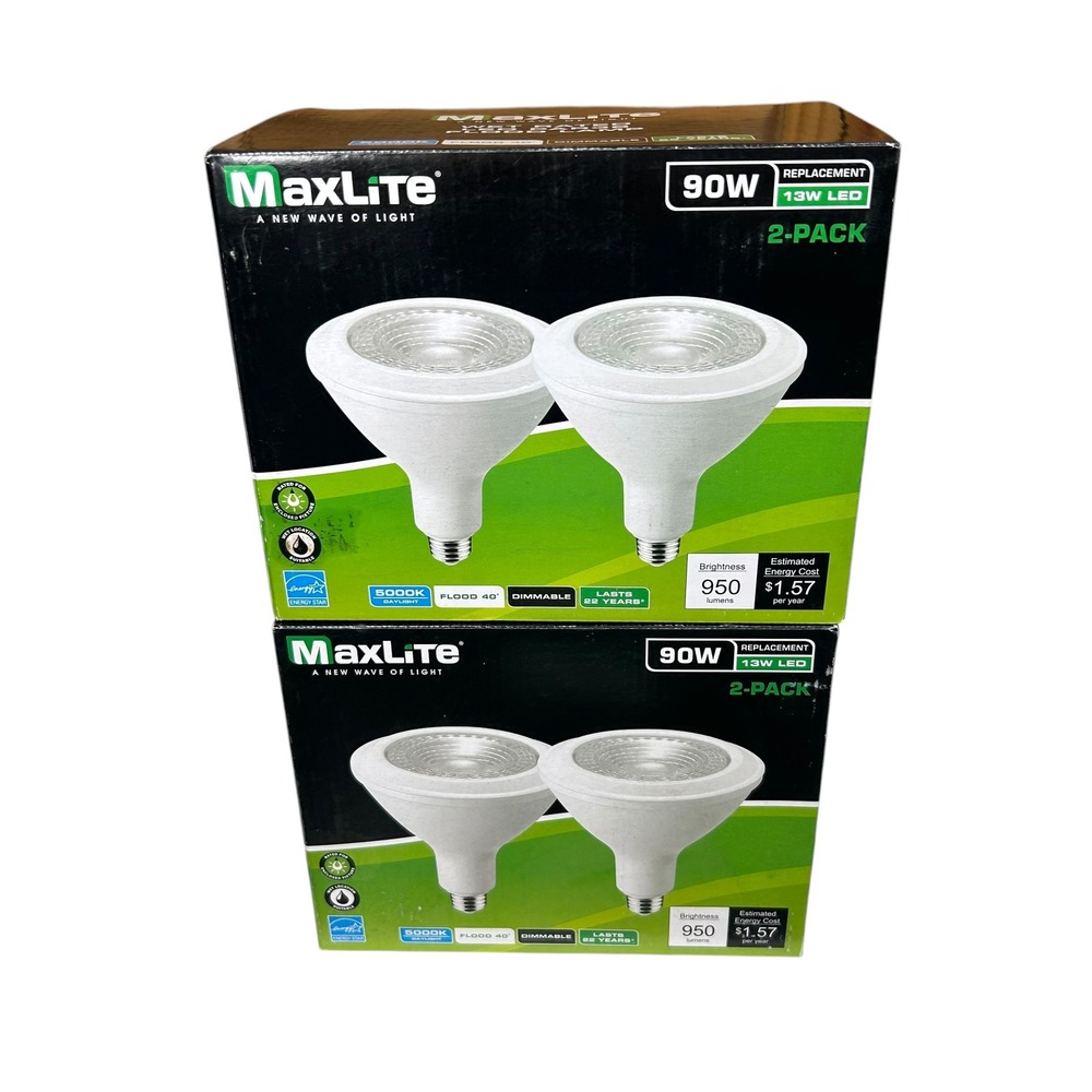MaxLite 4-Pack 90W Replacement LED PAR38 Flood Lamp 5000K Daylight Dimmable